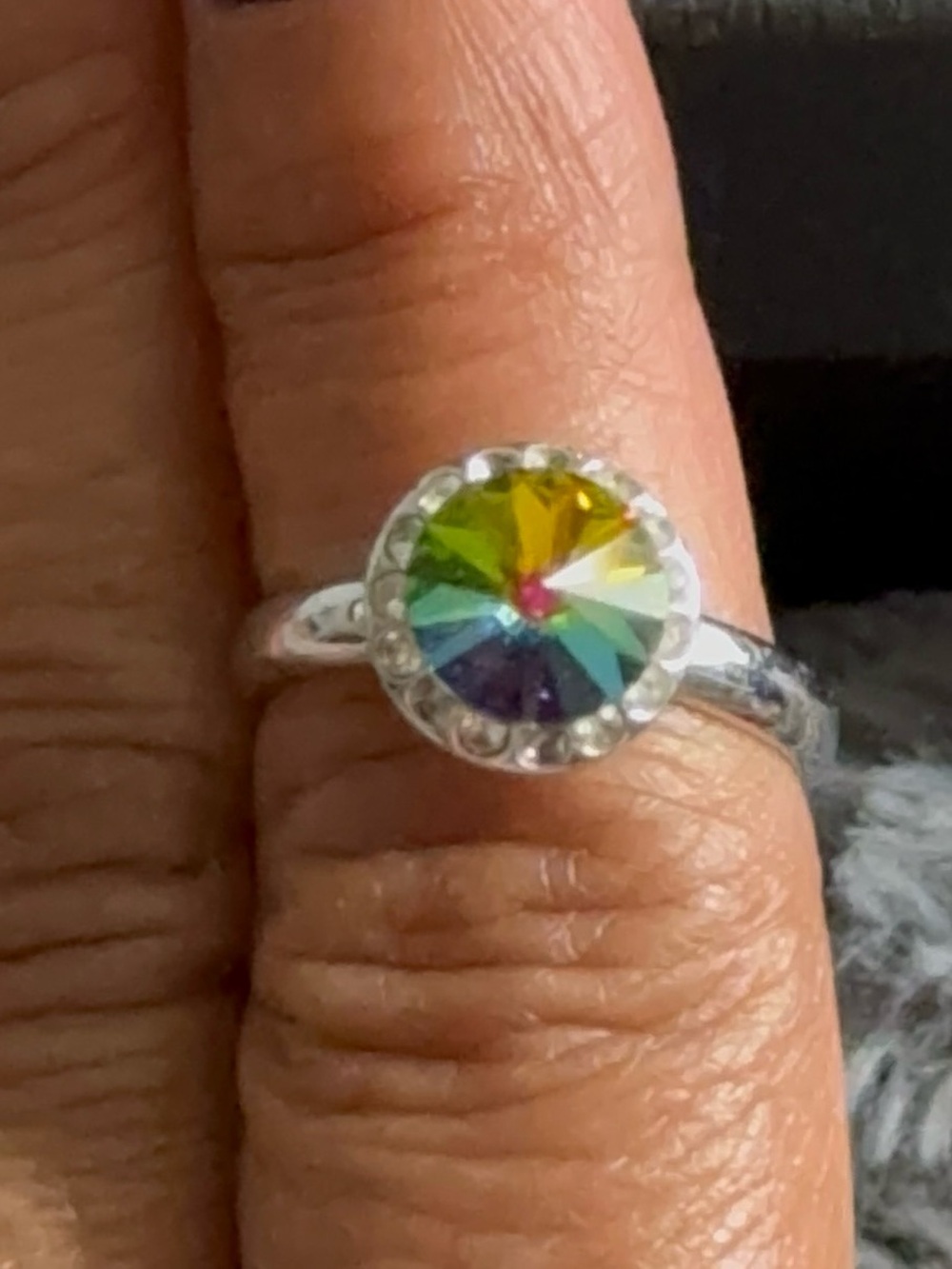 Multicolor Crystal Round Ring in Silver-Tone - Women Jewelry